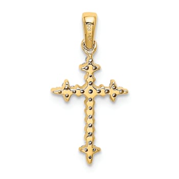 14K Yellow Gold and Rhodium 1/10ct. Diamond Fleur de Lis Cross Pendant