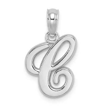 Rhodium Over 14k White Gold Polished Script Letter C Initial Pendant