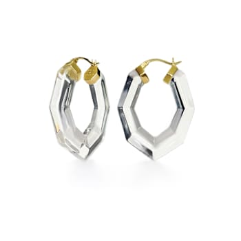 14K Yellow Gold Over Sterling Silver Pear Gem Acrylic Hoops in Clear
