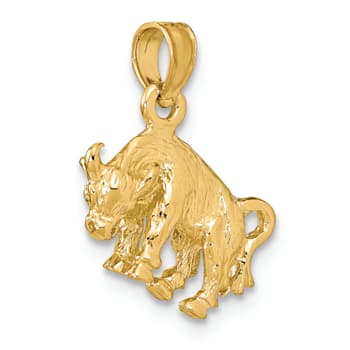 14k Yellow Gold 3D Textured Taurus Zodiac pendant