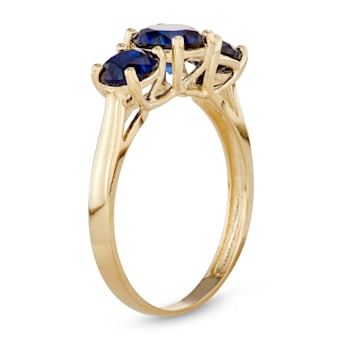 Lab Created Sapphire 3-Stone 10K Yellow Gold Ring 2.05ctw