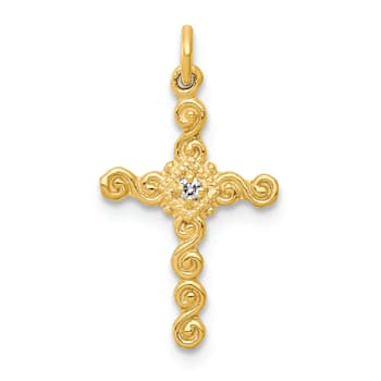 14K Yellow Gold Small 0.01ct. Diamond Cross Charm