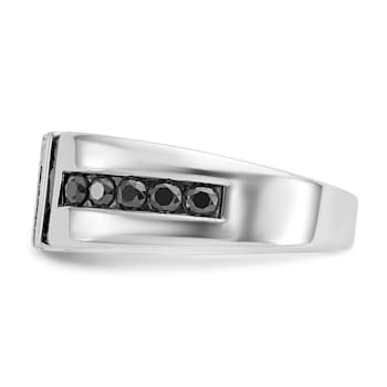 Rhodium Over 10K White Gold Men's Black and White Diamond Ring 1.10ctw