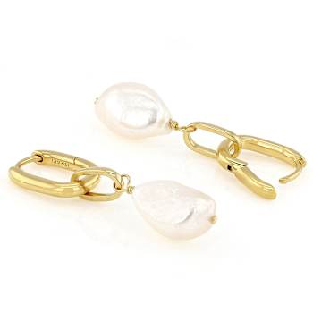 Freshwater Pearl Drop Earrings 11mm In 14K Gold Over Sterling Silver