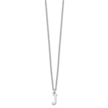 Rhodium Over Sterling Silver Cutout Letter J Initial Necklace