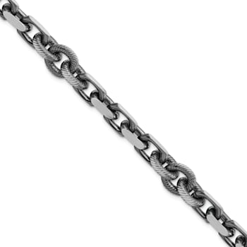 Sterling Silver Mens Antiqued Brushed Cable Twisted Rolo Bracelet