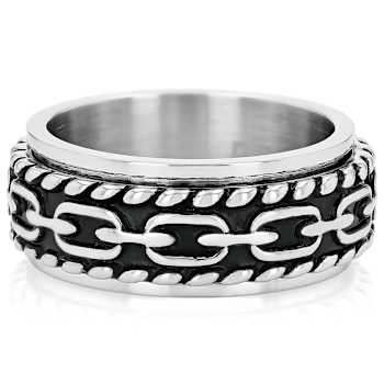 Chain And Rope Textured Spinner Band Ring In Stainless Steel