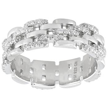 Stacking Link CZ Band Ring In Sterling Silver