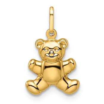 14k Yellow Gold Polished 3D Reversible Puffed Teddy Bear Pendant