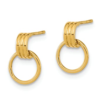 14k Yellow Gold Polished Dangle Circle Stud Earrings