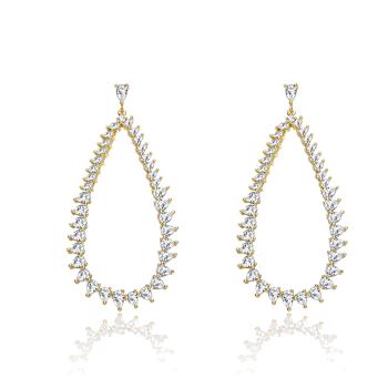 CZ Raindrop Front-Facing Hoop Earrings In 14K Gold Over Brass