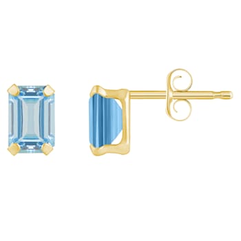 6x4mm Emerald Cut Aquamarine 10k Yellow Gold Stud Earrings