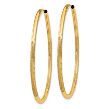 14k Yellow Gold 1 9/16" Satin Diamond-Cut Endless Hoop Earrings