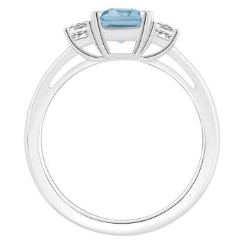 8x6mm Emerald Cut Sky Blue Topaz And White Topaz Rhodium Over Sterling
Silver 3-Stone Ring