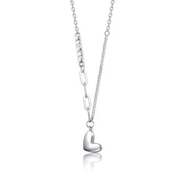 Mixed Chain Heart Pendant Necklace In Rhodium Over Brass
