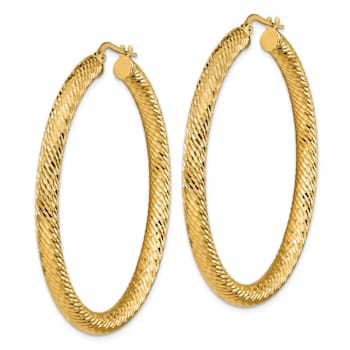 14k Yellow Gold Diamond-cut 2" Round Hoop Earrings