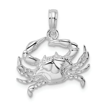 Rhodium Over Sterling Silver Polished Blue Crab Pendant