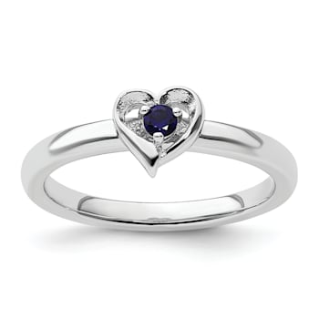Sterling Silver Stackable Expressions Lab Created Sapphire Heart Ring 0.08ctw