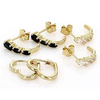 Black Spinel And Lab Sapphire Earring Set In 18K Gold Over Sterling
Silver 1.26ctw