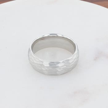 CHANDLER Domed Hammered Finish White Tungsten Ring 8mm