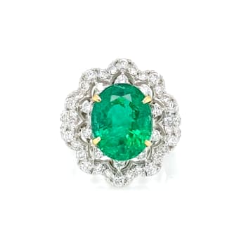 7.71 Ctw Emerald and 1.73 Ctw White Diamond Ring in 18K 2-Tone