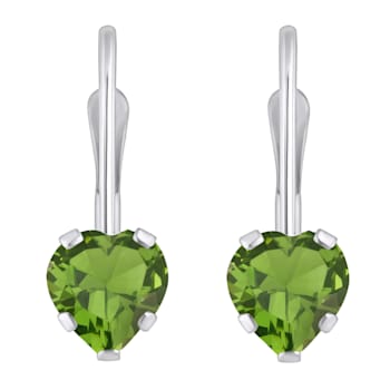 5mm Heart Shape Peridot Rhodium Over 10k White Gold Drop Earrings
