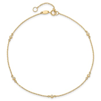 14K Yellow Gold Polished CZ Station 9-inch Plus 1-inch Extension Anklet