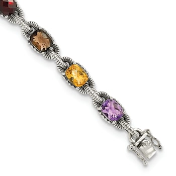 Sterling Silver Oxidized Amethyst/Citrine/Garnet/Peridot/Smoky Quartz Bracelet