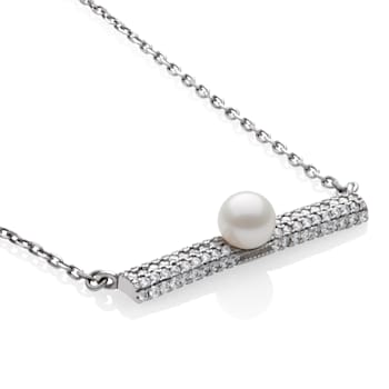Sterling Silver Freshwater Pearl and Cubic Zirconia Necklace