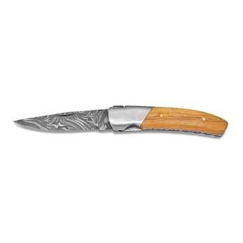 Damascus Steel 256 Layer Folding Blade Olive Wood Handle Knife