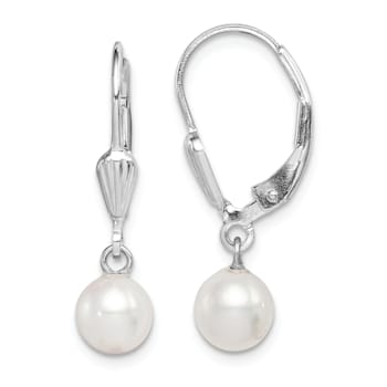 Rhodium Over Sterling Silver 6-7mm Freshwater Cultured Pearl Leverback
Dangle Earrings