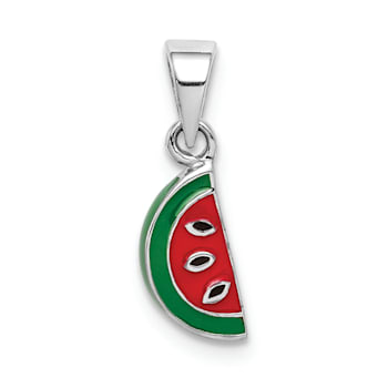 Rhodium Over Sterling Silver Enameled Watermelon Children's Pendant