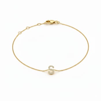 10K Yellow Gold White Diamond S Initial Bracelet for Women with
Adjustable Chain, 0.05ctw