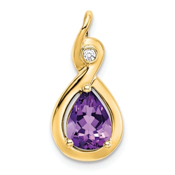 10k Yellow Gold 1.40 ctw Pear Amethyst and Accent Diamond Pendant