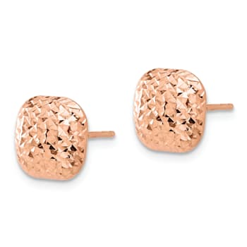 14k Rose Gold Polished and Diamond-Cut 10mm Puffed Square Stud Earrings