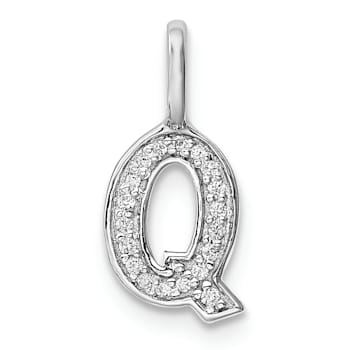 14K White Gold Diamond Letter Q Initial Pendant
