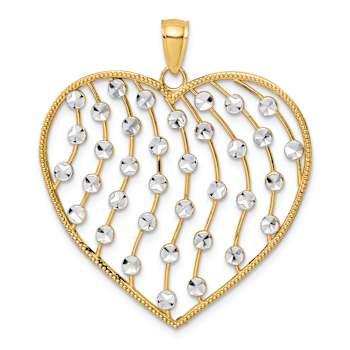 14K Two-tone Gold  Diamond-Cut and Textured Large Heart Pendant