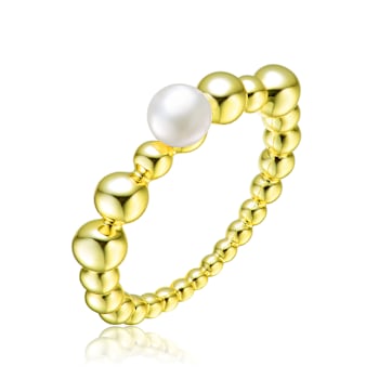 Freshwater Pearl Beaded Band Ring In 14K Gold Over Sterling Silver