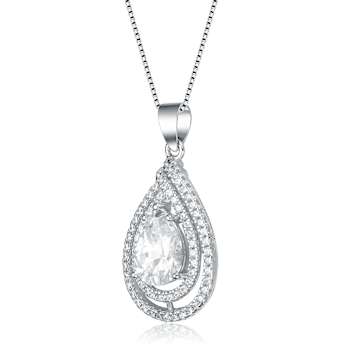 Pear Shape CZ Outline Pendant Necklace In Sterling Silver