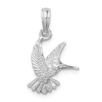 Rhodium Over Sterling Silver Polished Hummingbird Pendant