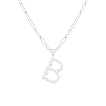 Letter B Initial Cultured Freshwater Pearl Rhodium Over Sterling Silver
Pendant With  18" Chain
