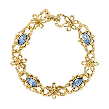 Gold Tone Light Blue Navette Crystal Bracelet