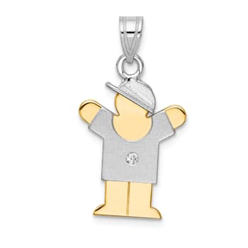 14k Yellow Gold and 14k White Gold Satin Boy with Cap on Right Diamond Pendant
