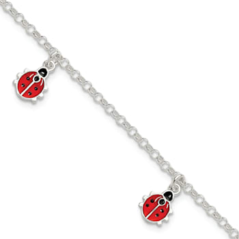 Sterling Silver Enamel Ladybugs with 1-inch Extension Children's Bracelet