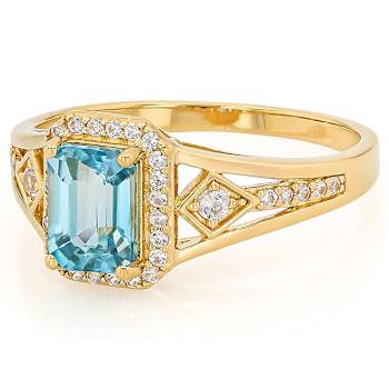 Blue Zircon And White Zircon Rectangular Octagonal Ring In 18K Gold Over
Sterling Silver 1.84ctw