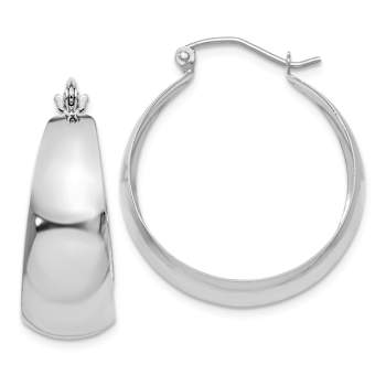 Rhodium Over 14k White Gold 1 1/8" Polished Tapered Hoop Earrings