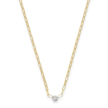 14K Yellow Gold with White Rhodium Diamond Oval Link 18 Inch Necklace