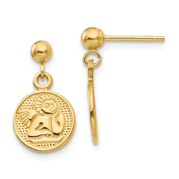 14k Yellow Gold Polished Raphael Angel Dangle Earrings