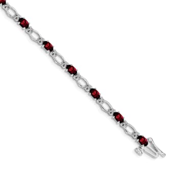 Rhodium Over 14k White Gold Diamond and Garnet Bracelet