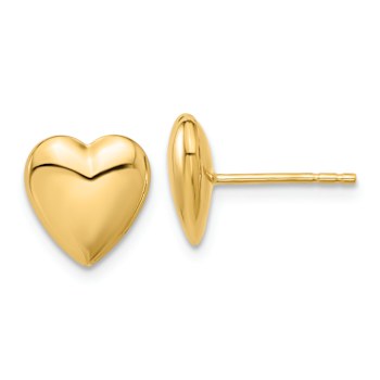 14k Yellow Gold Polished Puffed Heart Stud Earrings